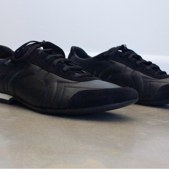 Salvatore Ferragamo Black Leather Sneakers Shoes Sz 10.5